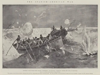 La guerra hispanoamericana, lanzamientos del crucero Marblehead y el cañonero Nashville de los Estados Unidos, cortando el cable en Cienfuegos